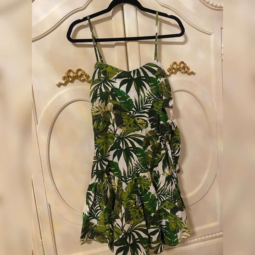 Tropical Green Leaf Print Kids Dress